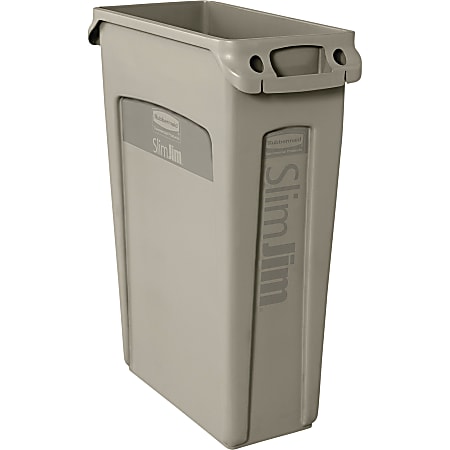 Rubbermaid® Commercial Slim Jim Rectangular Plastic Vented Trash Containers, 23 Gallons, Beige, Pack Of 4 Containers