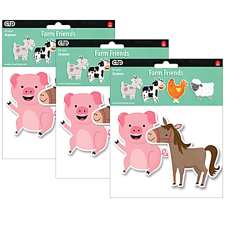 Creative Teaching Press® Designer Cut-Outs, 6", Farm Friends, 36 Cut-Outs Per Pack, Set Of 3 Packs