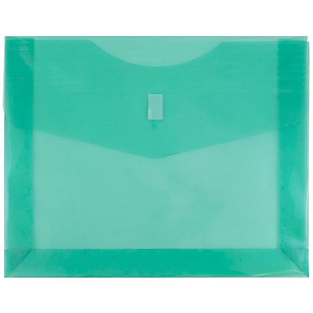 JAM Paper® Plastic Booklet Expansion Envelopes, Letter-Size, 9 3/4" x 13", Hook & Loop Closure, Light Green, Pack Of 12