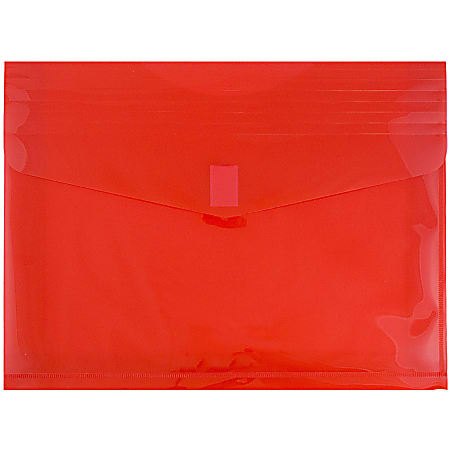 JAM Paper® Plastic Booklet Expansion Envelopes, Letter-Size, 9 3/4" x 13", Hook & Loop Closure, Light Red, Pack Of 12