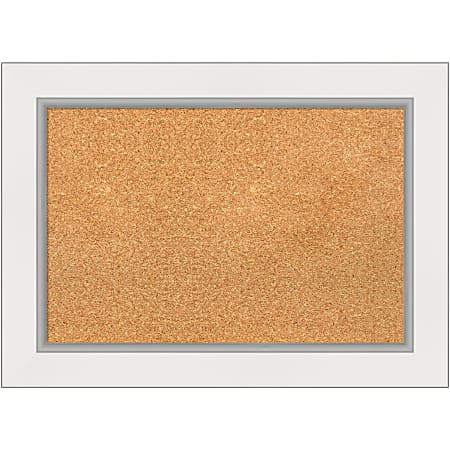 Amanti Art Rectangular Non-Magnetic Cork Bulletin Board, Natural, 29” x 21”, Eva White Silver Plastic Frame