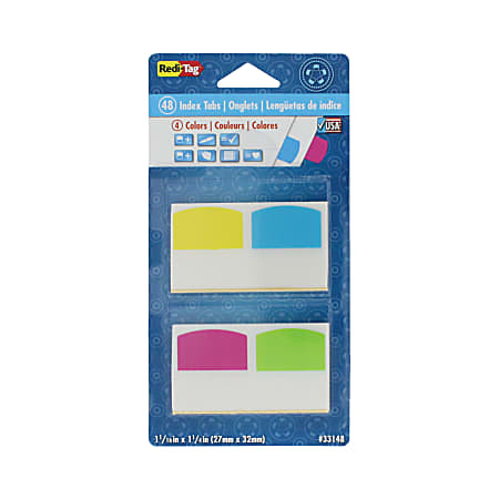Redi-Tag® Removable Index Tabs, Assorted Colors, 1 1/16" x 1 1/4", Pack Of 48
