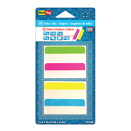 Redi-Tag® Removable Index Tabs, Assorted Colors, 2" x 11/16", Pack Of 48