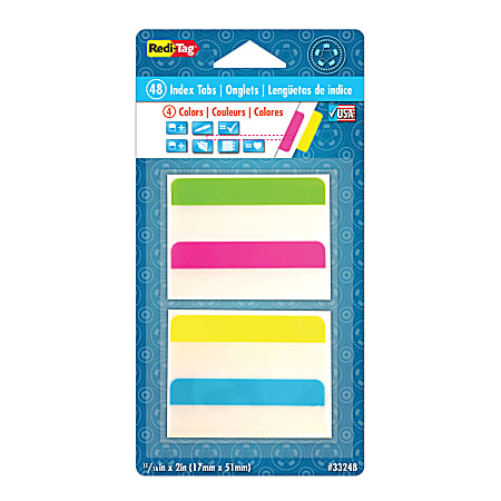 Redi-Tag® Removable Index Tabs, Assorted Colors, 2" x