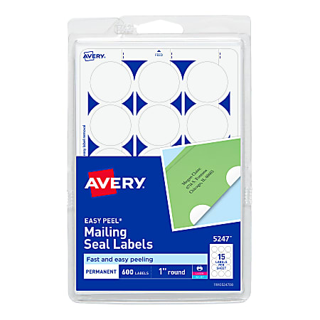 Avery® Permanent Mailing Seals, 5247, Round, 1" Diameter, Pack Of 600