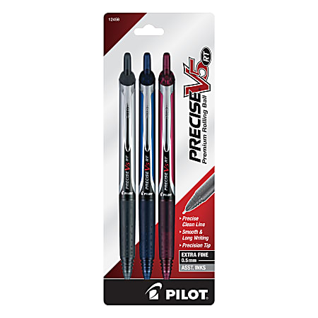 Pilot® Precise V5 RT Premium Rollerball Pens, Extra-Fine Point, 0.5 mm, Assorted Barrel Colors, Assorted Ink Colors, Pack Of 3 Pens
