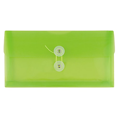 JAM Paper® Booklet Plastic Envelopes, #10, Button & String Closure, Lime Green, Pack Of 12