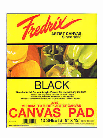 Fredrix Black Canvas Pads, 9" x 12", 10