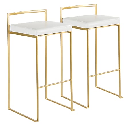 LumiSource Fuji Stacker Bar Stools, White/Gold, Set Of 2 Stools