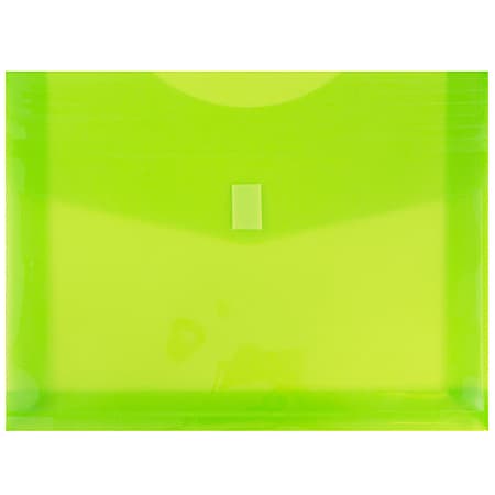 JAM Paper® Plastic Booklet Expansion Envelopes, Letter-Size, 9 3/4" x 13", Hook & Loop Closure, Lime Green, Pack Of 12