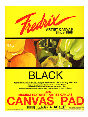 Fredrix Black Canvas Pad, 12" x 16", 10 Sheets