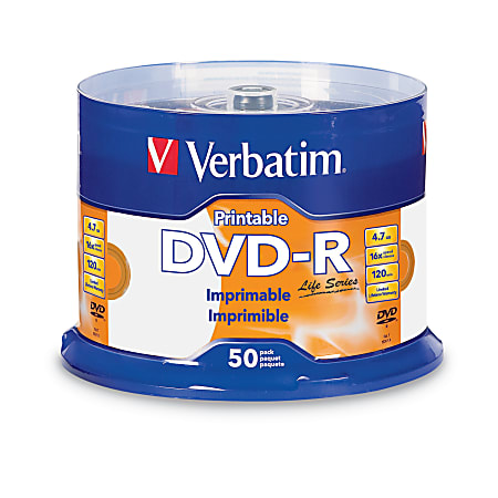 Verbatim® Life Series DVD-R Printable Disc Spindle, Pack Of 50