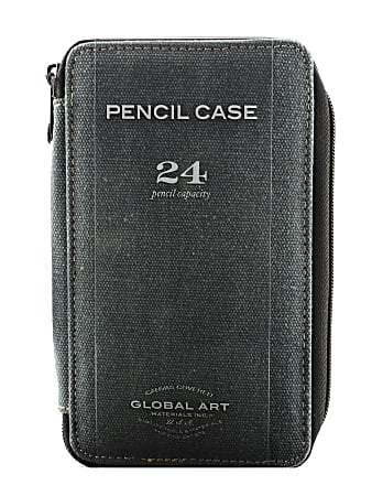 Global Art Canvas Pencil Case, 24-Pencil Capacity, Steel Blue