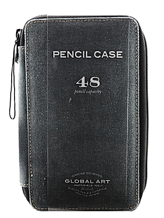 Global Art Canvas Pencil Case, 48-Pencil Capacity, Steel Blue