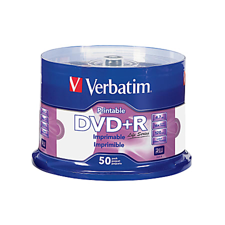 Verbatim DVD+R 4.7GB 16X Life Series, White, Spindle