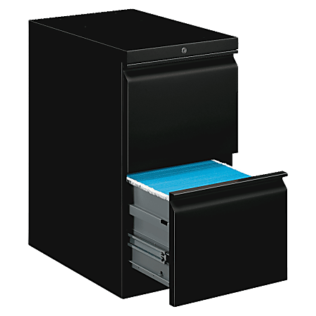 HON® Basyx 15"W Vertical 2-Drawer File Cabinet For Computer Desk, Black