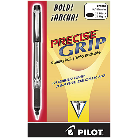 Pilot® Precise Grip™ Liquid Ink Rollerball Pens, Bold Point, 1.0 mm, Black Metallic Barrel, Black Ink, Pack Of 12 Pens