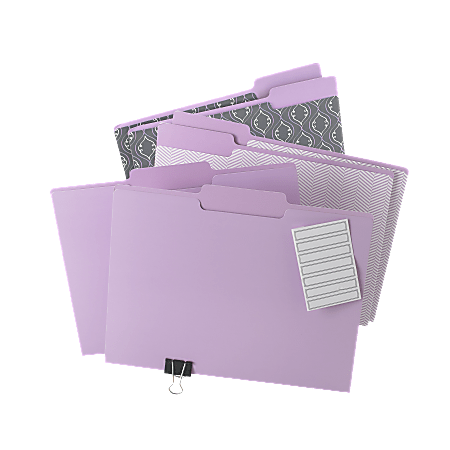 See Jane Work® File Folders, Letter Size, 1/3-Cut Tabs, Lavender/Gray Vine, Pack Of 6