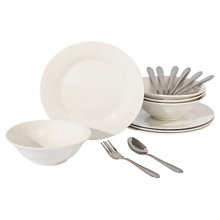 Gibson Everyday Yarbury 16-Piece Fine Ceramic Dinnerware Set, White