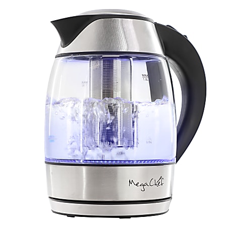 MegaChef 1.8-Liter Glass Body And Stainless Steel Electric Tea Kettle With Tea Infuser, Silver