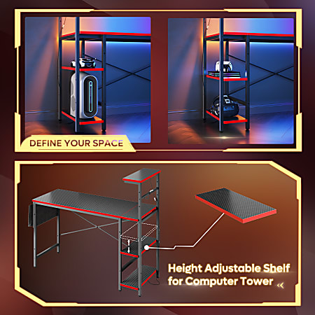 Bestier RGB Gaming Desk With Storage Shelf Side Pocket 52 W Black ...