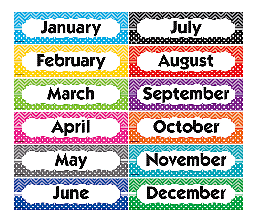 Teacher Created Resources Chevrons And Dots Monthly Headliners, Assorted Colors, Pack Of 12