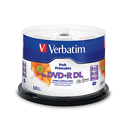 Verbatim DVD+R DL 8.5GB 8X White Inkjet Hub Printable 50pk Spindle