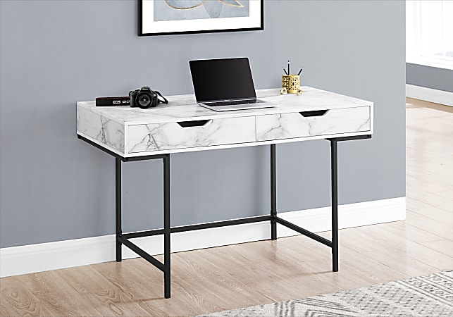 Monarch Specialties Pollard 48"W Computer Desk, White Marble/Black