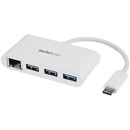 StarTech.com 3 Port USB C Hub with Gigabit Ethernet - USB-C to 3x USB-A - USB 3.0 - White - USB Hub with GbE - USB-C to USB Adapter - USB Type C Hub - USB 3.0 Type C - External