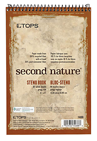 TOPS™ Second Nature® Steno Books, 6" x 9", Gregg Ruled, 160 Pages (80 Sheets), 100% Recycled, White