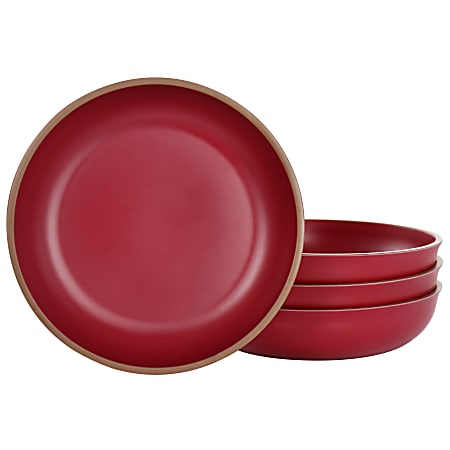 Gibson Home Rockabye 4-Piece Melamine Dinner Bowl Set, 8-1/2”, Dark Pink