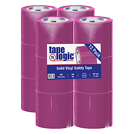 BOX Packaging Solid Vinyl Safety Tape, 3" Core, 4" x 36 Yd., Purple, Case Of 12