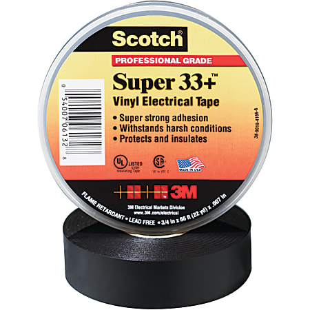 Scotch® 33+ Electrical Tape, 1.5" Core, 1.5" x 36 Yd., Black, Case Of 50