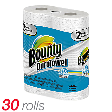 Bounty® DuraTowel® Paper Towels, White, 53 Towels Per Roll, Case Of 30 Rolls
