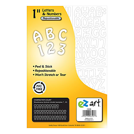 EZ Art Peel And Stick Sheet, Letters And Numbers, 1", White