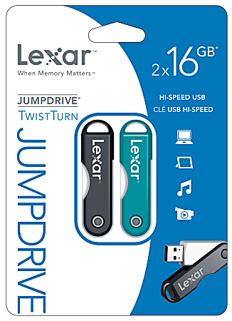 Lexar® Jumpdrive® TwistTurn USB 2.0 Flash Drive, 16GB, Pack Of 2