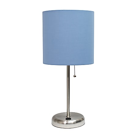 Creekwood Home Oslo USB Port Metal Table Lamp, 19-1/2"H, Blue Shade/Brushed Steel Base
