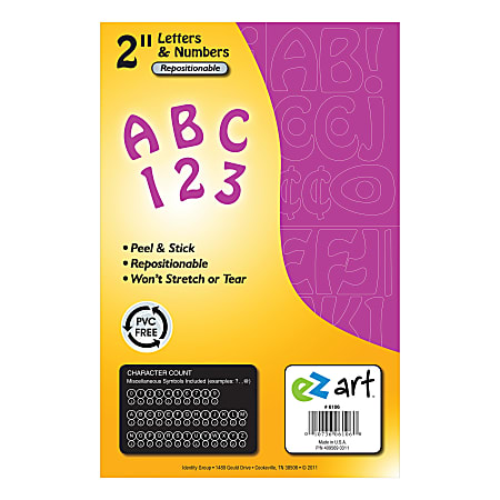 EZ Art Peel And Stick Sheet, Letters And Numbers, 2", Pink