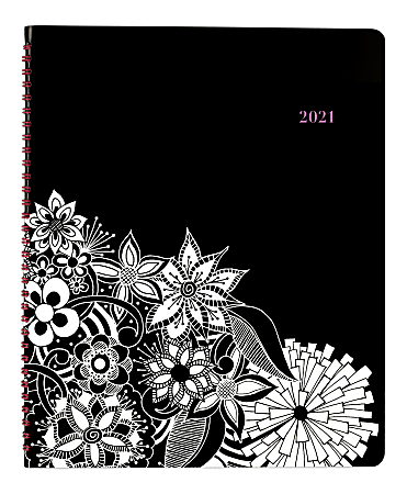 Cambridge® FloraDoodle Premium 13-Month Weekly/Monthly Appointment Book/Planner, 8-1/2" x 11", Black/White, January 2021 to January 2022, 589-905