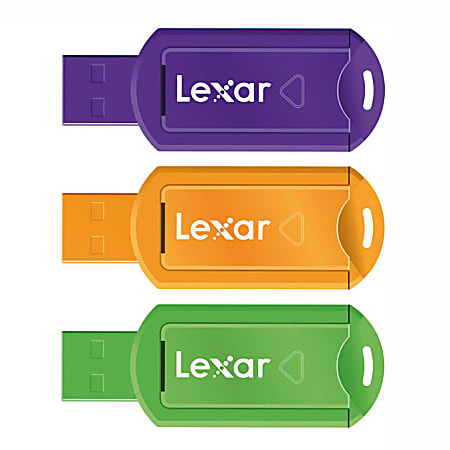 Lexar™ JumpDrive® V20 Writeable USB Drives, 8GB, Pack Of 3, Assorted Colors