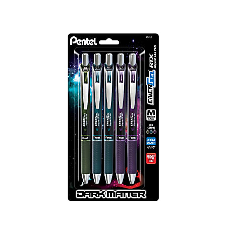 Pentel® EnerGel™ Dark Matter Pens, Medium Point, 0.7 mm, Assorted, Pack Of 5 Pens