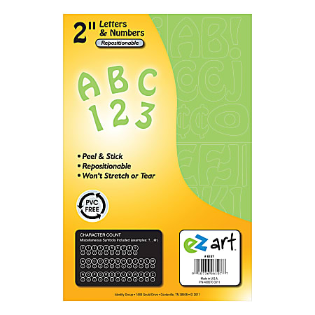 EZ Art Peel And Stick Sheet, Letters And Numbers, 2", Green