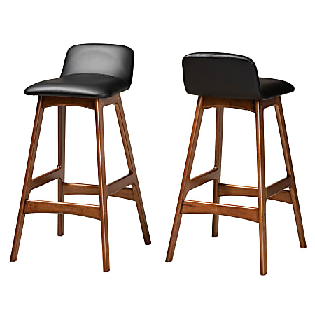 Baxton Studio Darrin Bar Stools, Black/Walnut, Set Of 2 Stools