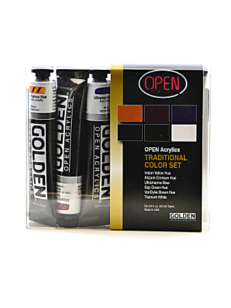 Golden Open Acrylic Sets, Traditional, Assorted Colors, Set Of 6