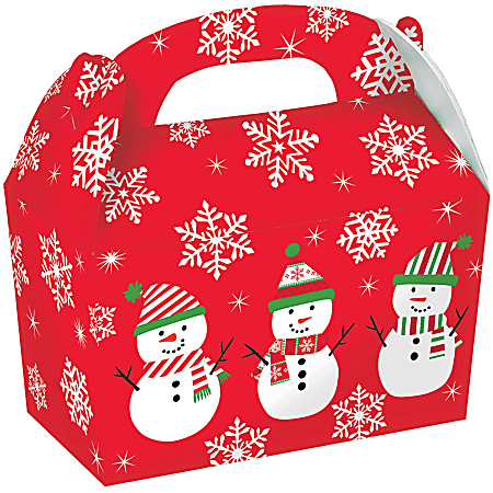 Amscan Christmas Snowman Gable Boxes, 4-1/2"H x 4-3/4"W x 2-3/8"D, Red, Pack Of 30 Boxes