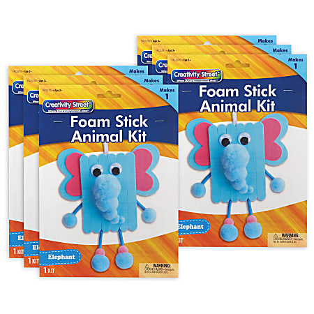 Creativity Street Foam Stick Animal Kits, 11” x 7-3/4” x 1-1/4”, Elephant, Set Of 6 Kits