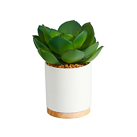 Nearly Natural Succulent 6”H Artificial Plant With Cement Planter, 6”H x 5”W x 5”D, Green/White