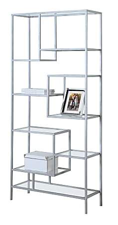 Monarch Specialties Asymmetrical 9-Shelf Bookcase, Silver