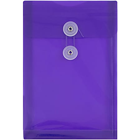 JAM Paper® Open-End Plastic Envelopes, 6 1/4" x 9 1/4", Button & String Closure, Purple, Pack Of 12
