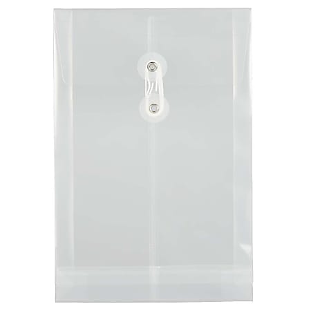 JAM Paper® Open-End Plastic Envelopes, 6 1/4" x 9 1/4", Button & String Closure, Clear, Pack Of 12